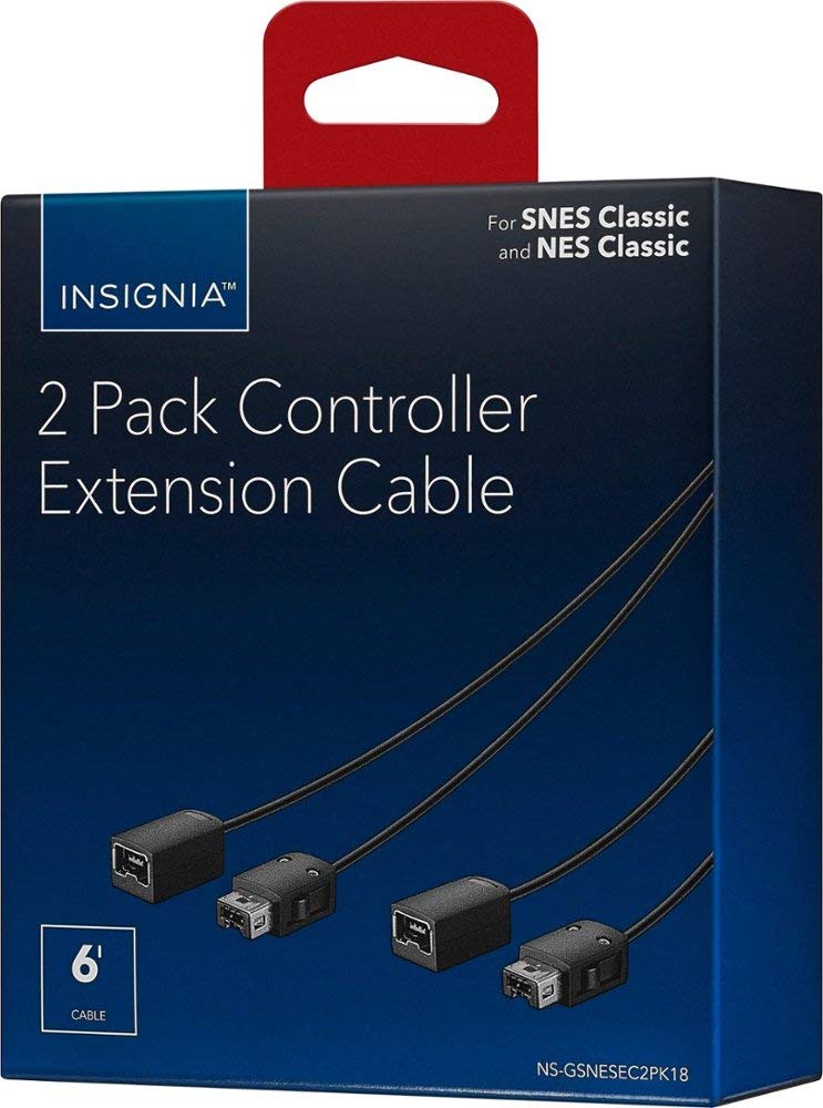 Insignia 6 ft. (2-pack) Controller Extension Cable for Nintendo SNES Classic and Nintendo NES Classic Controllers - Black - Image 1